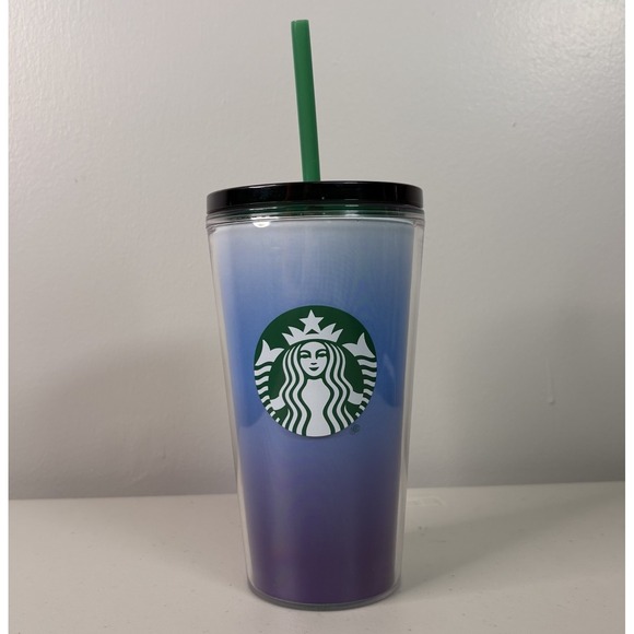 Starbucks 2021 Tumbler 16 Oz Blue Ombre Green Lid Straw Cup - Picture 1 of 6